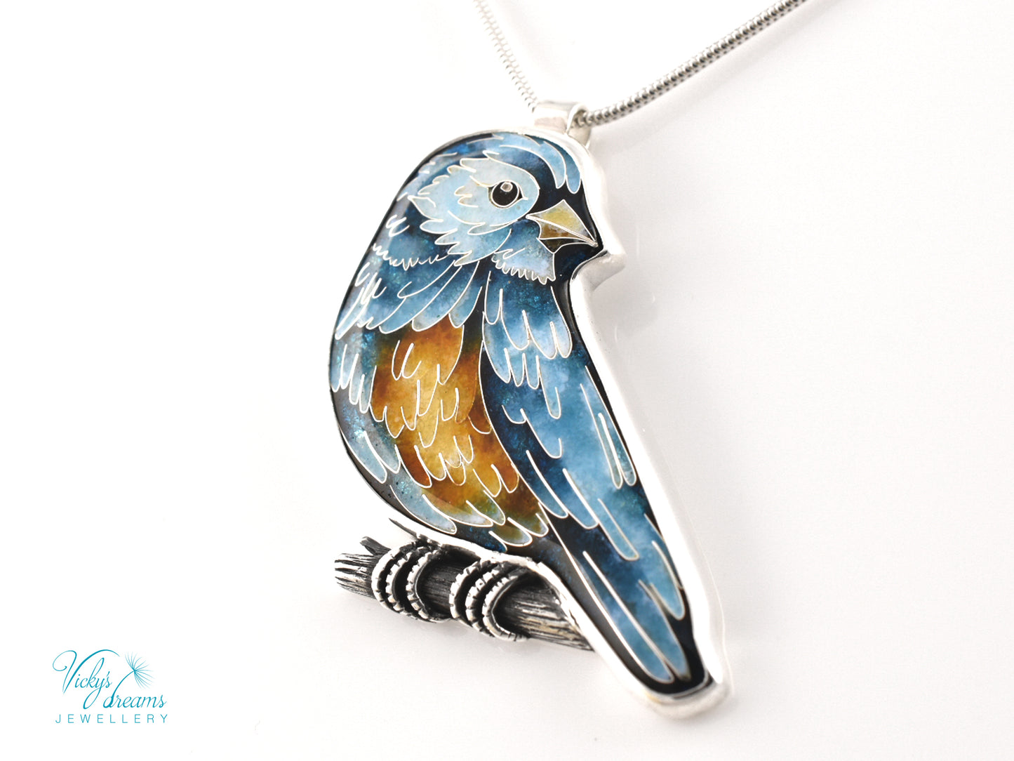 Handmade Cloisonné Bird Pendant – Enamel Necklace in Sterling Silver – Colorful Songbird Jewelry – Nature-Inspired Artisan Gift