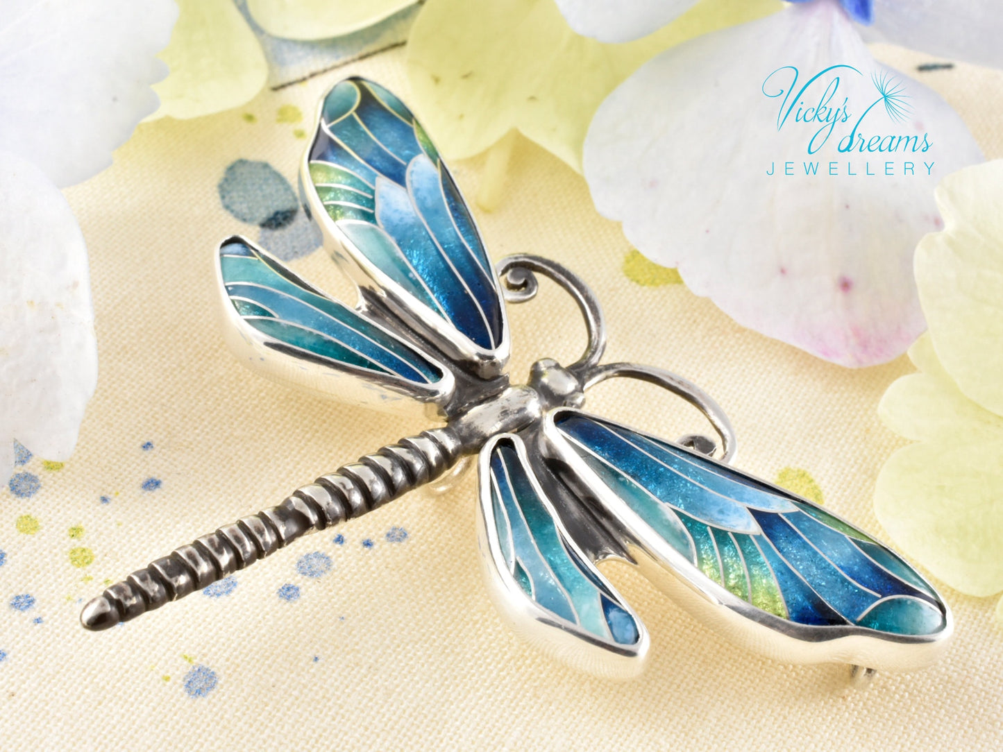 Handmade cloisonné enamel dragonfly necklace on sterling silver Artistic dragonfly pendant with colorful enamel and silver frame