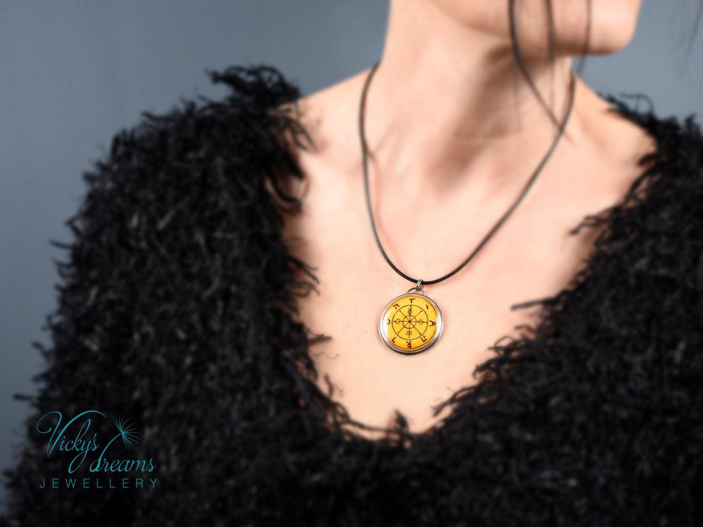 Hand-Painted Tarot Wheel Pendant – Sterling Silver Necklace with Mystical Symbolism