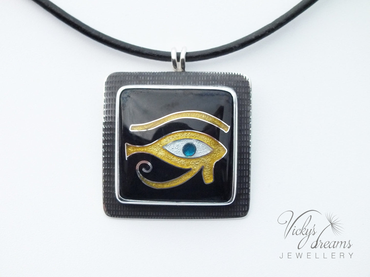 Unique Egyptian Cloisonne Enamel Sterling Silver Pendant Necklace
