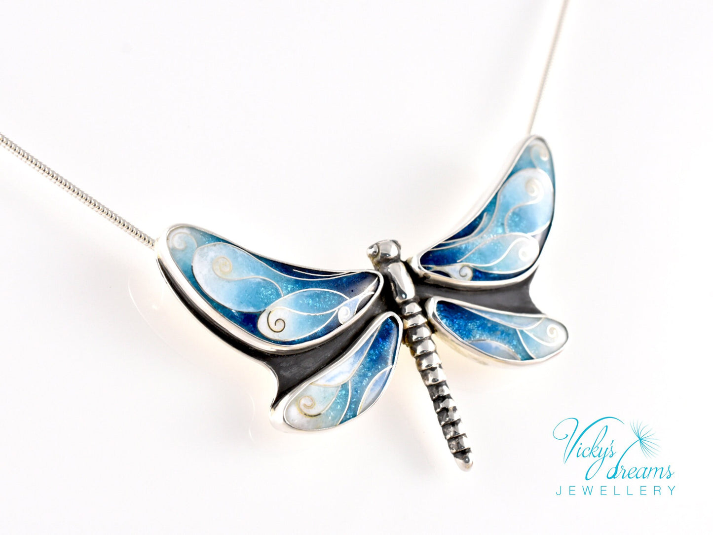 Vibrant Cloisonne Enamel Dragonfly Necklace Wearable Art Gift