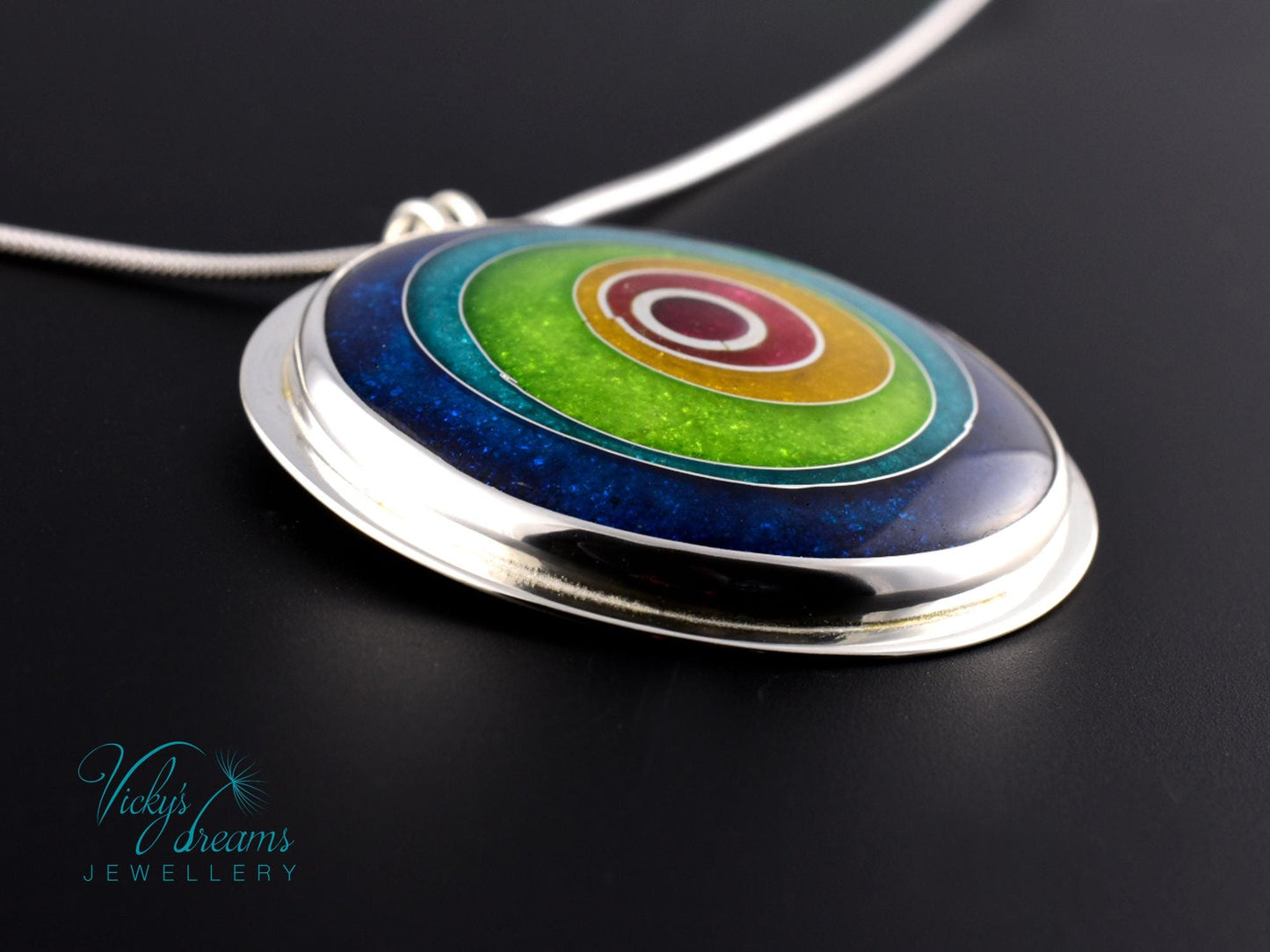 Enameled vibrant color Sterling Pendant - Silver Cloisonne Necklace