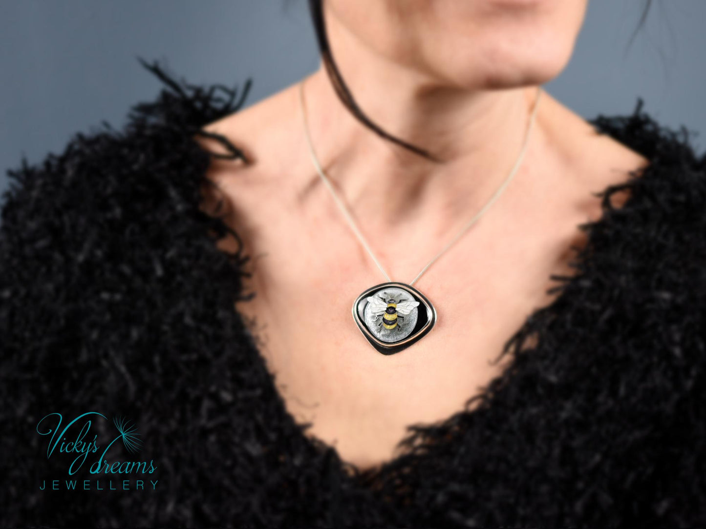 Honeybee Cloisonne Enamel Pendant Silver Necklace Sterling Jewelry Handmade Unique
