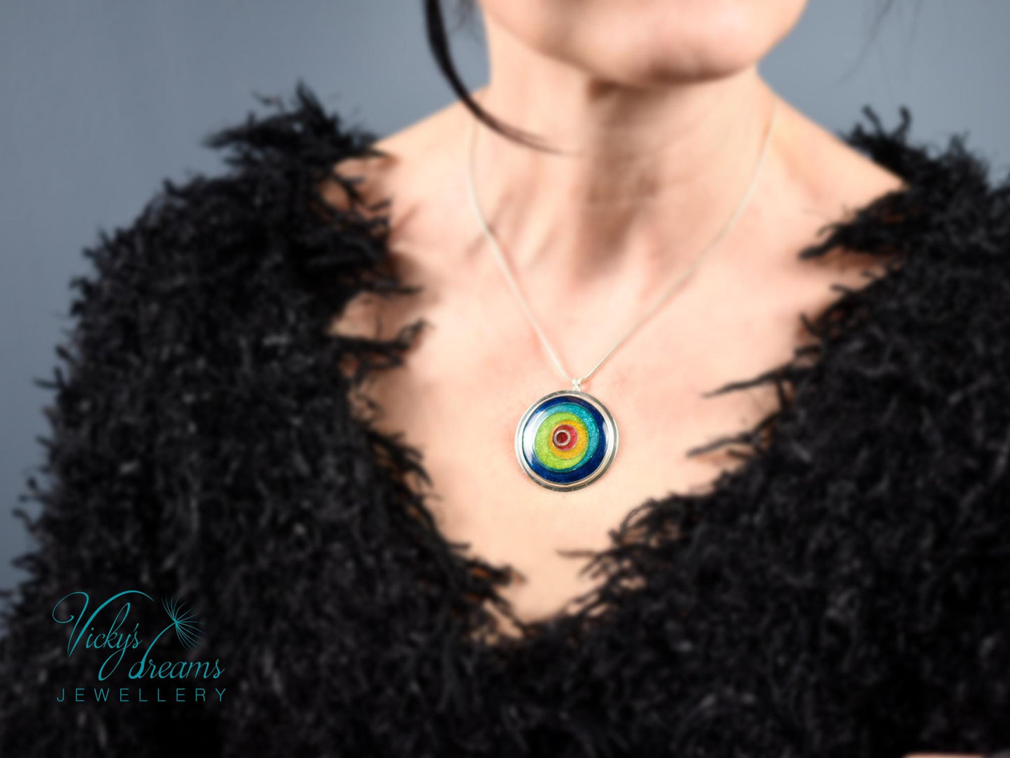 Enameled vibrant color Sterling Pendant - Silver Cloisonne Necklace