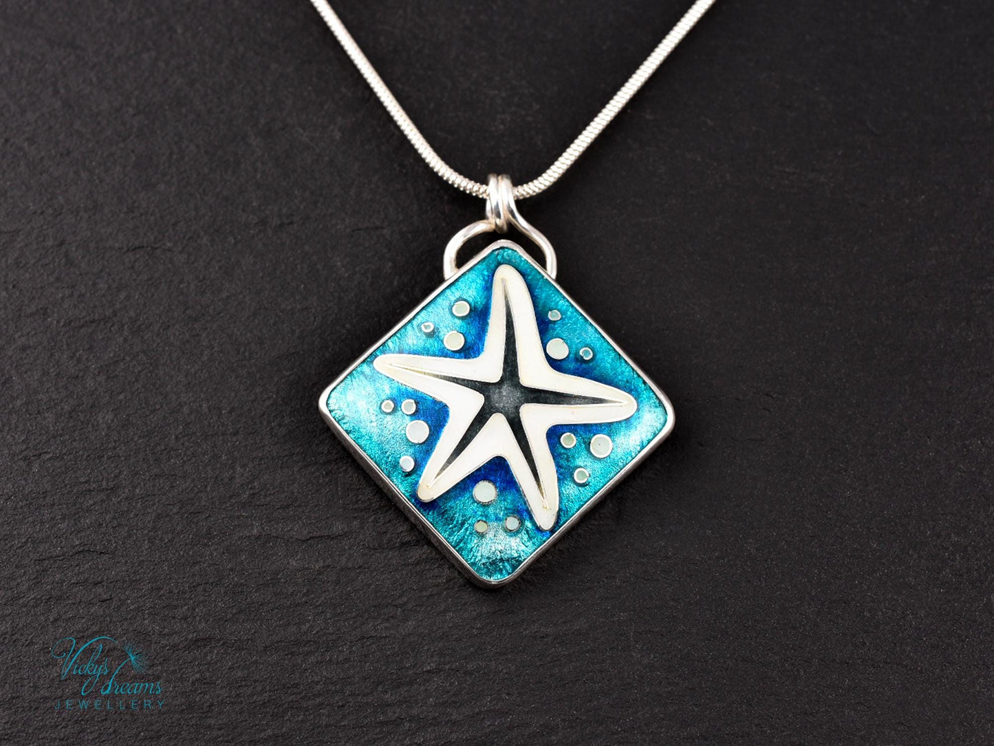Vibrant Cloisonne Enamel Starfish Pendant Necklace - Handmade Sterling Silver Ocean Jewelry
