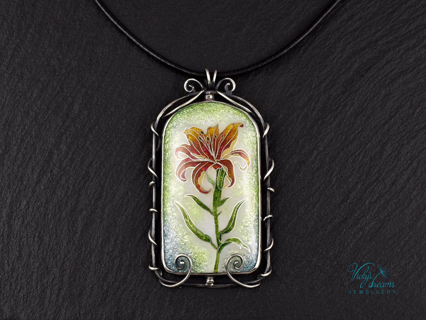 Elegant Fire Lily Enamel Pendant - Handcrafted Nature-Inspired Necklace for Botanical Enthusiasts