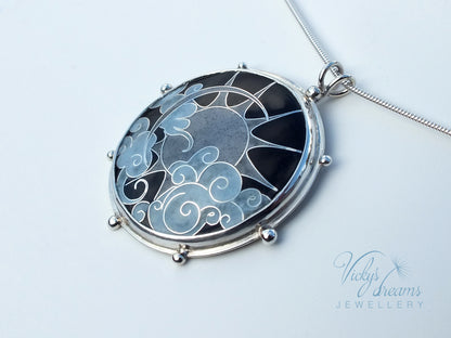 Grayscale Sun & Clouds necklace