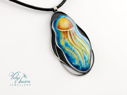 Jellyfish - Cloisonné enamelm silver necklace