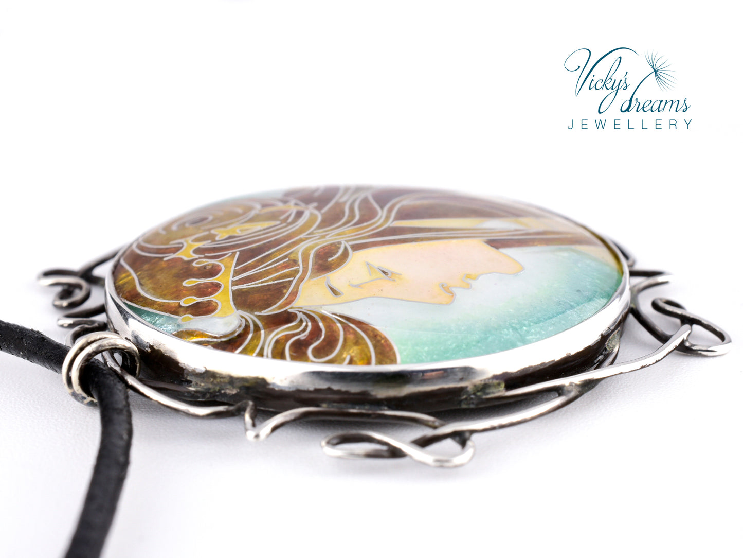 Inspired by Mucha - Cloisonné enamel, silver necklace