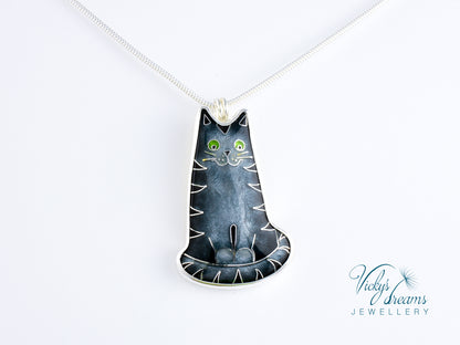 Gray cat Cloisonné enamel pendant