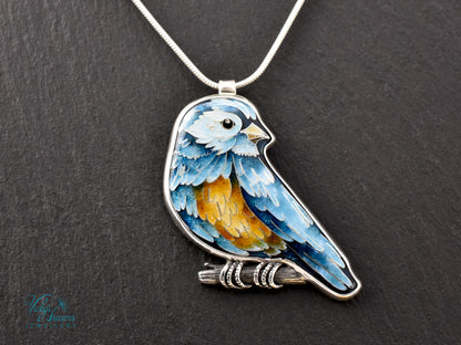 Handmade Cloisonné Bird Pendant – Enamel Necklace in Sterling Silver – Colorful Songbird Jewelry – Nature-Inspired Artisan Gift