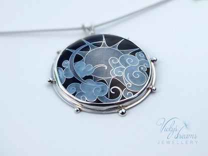 Grayscale Sun & Clouds necklace