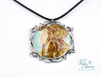 Inspired by Mucha - Cloisonné enamel, silver necklace