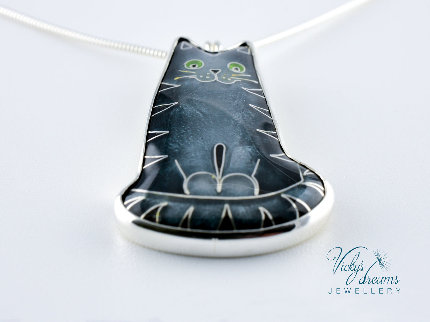 Gray cat Cloisonné enamel pendant