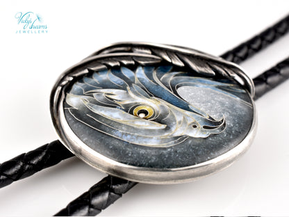 Eagle Spirit Bolo Tie – Cloisonné Enamel in Sterling Silver Feathers