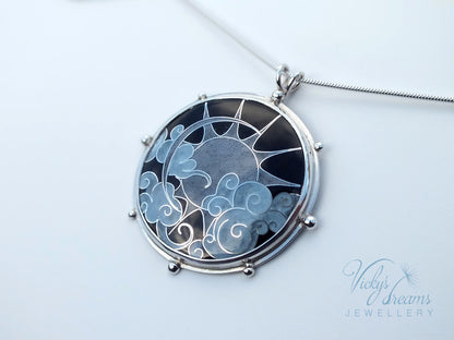 Grayscale Sun & Clouds necklace