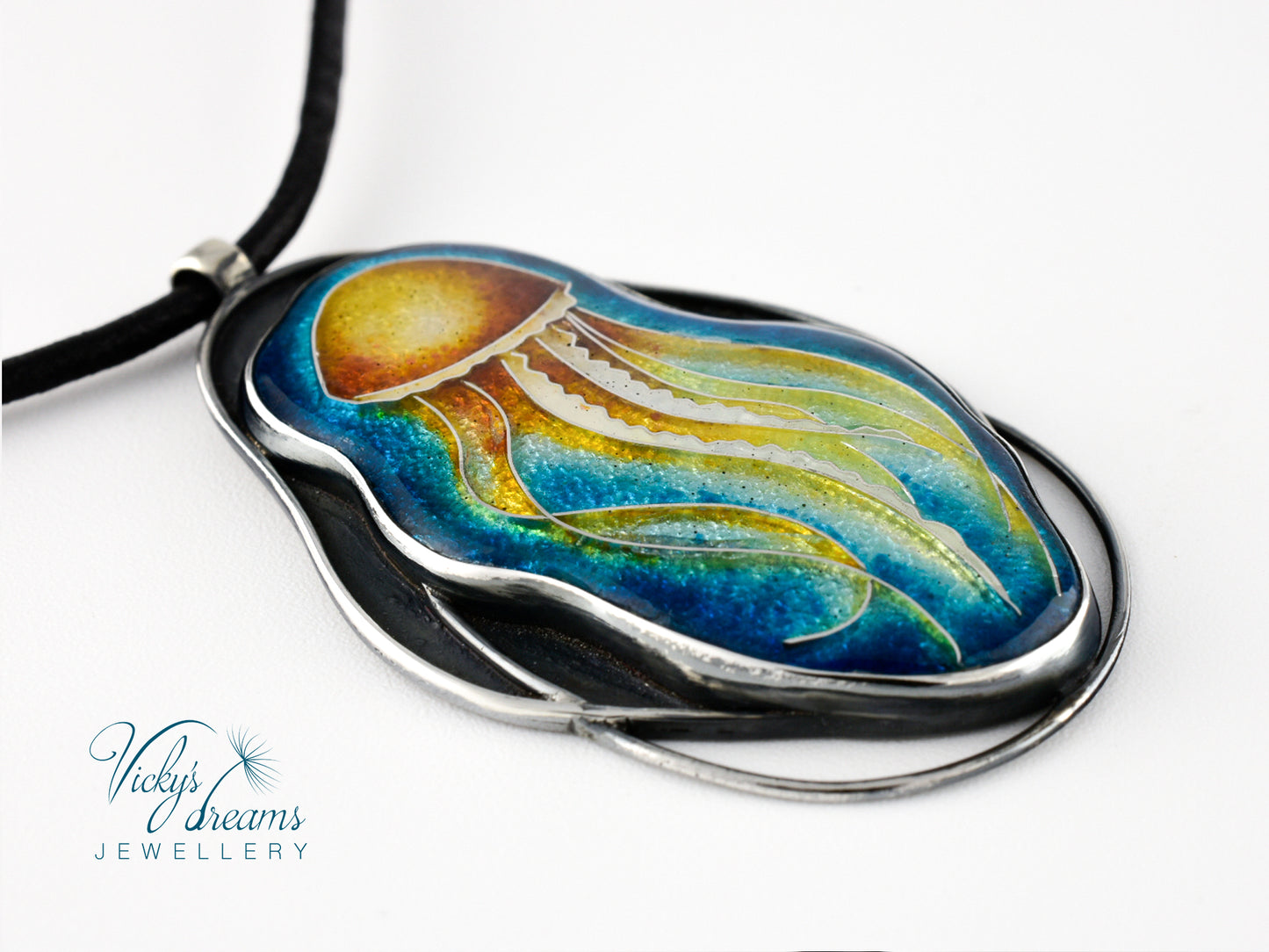 Jellyfish - Cloisonné enamelm silver necklace