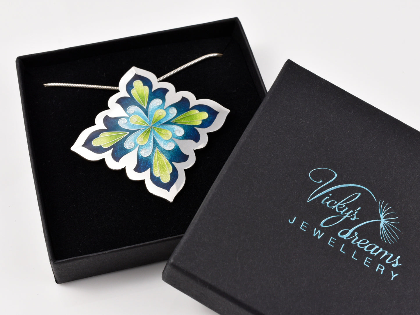 Vibrant Flower Mandala Necklace – Champlevé Enamel in Fine Silver