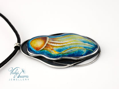 Jellyfish - Cloisonné enamelm silver necklace