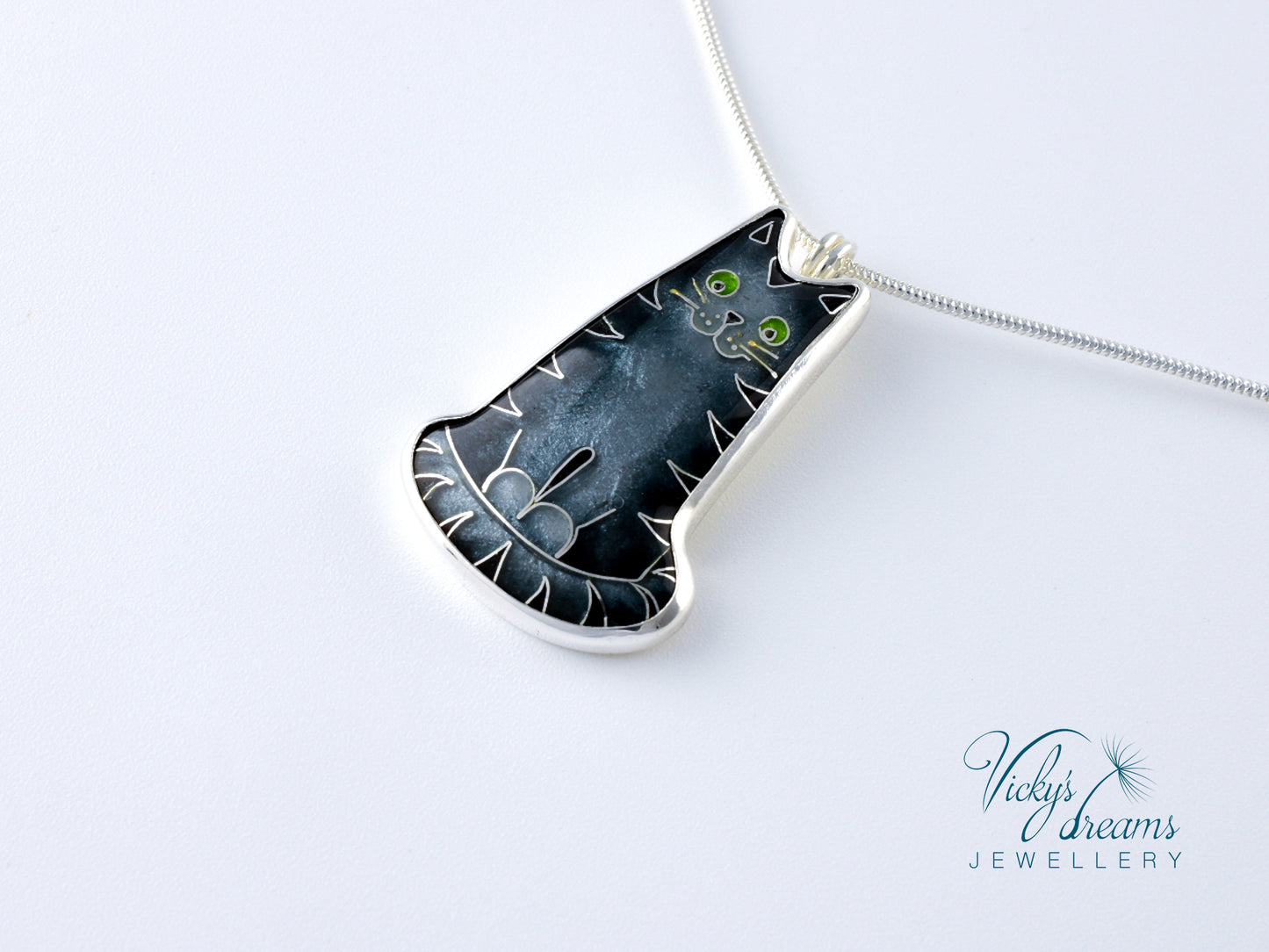 Gray cat Cloisonné enamel pendant