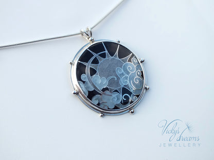 Grayscale Sun & Clouds necklace