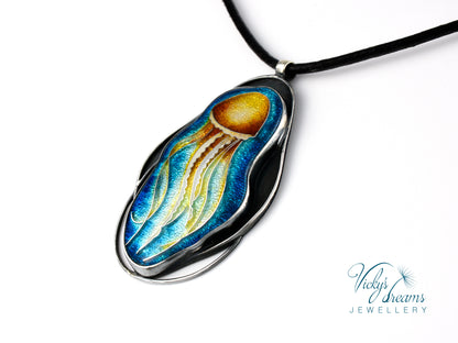 Jellyfish - Cloisonné enamelm silver necklace