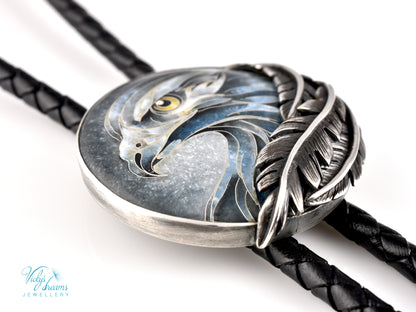 Eagle Spirit Bolo Tie – Cloisonné Enamel in Sterling Silver Feathers