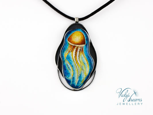 Jellyfish - Cloisonné enamelm silver necklace