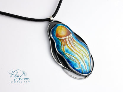 Jellyfish - Cloisonné enamelm silver necklace