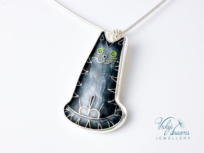 Gray cat Cloisonné enamel pendant