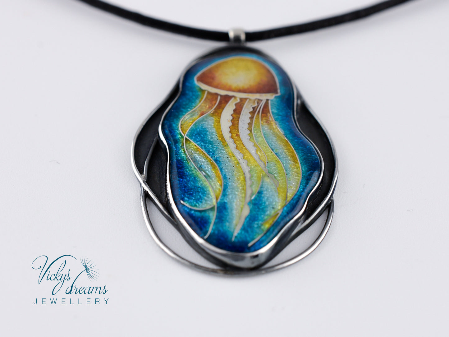 Jellyfish - Cloisonné enamelm silver necklace