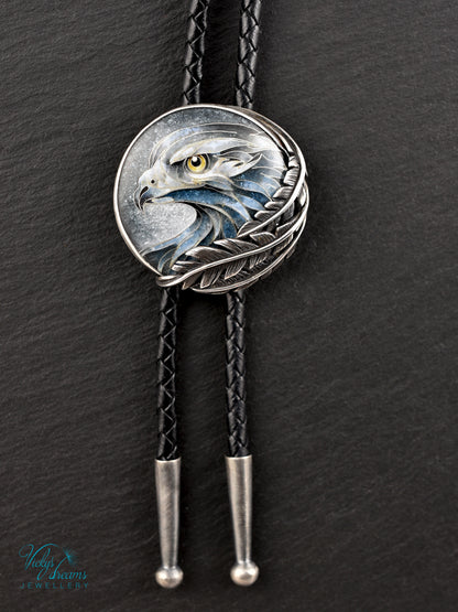 Eagle Spirit Bolo Tie – Cloisonné Enamel in Sterling Silver Feathers