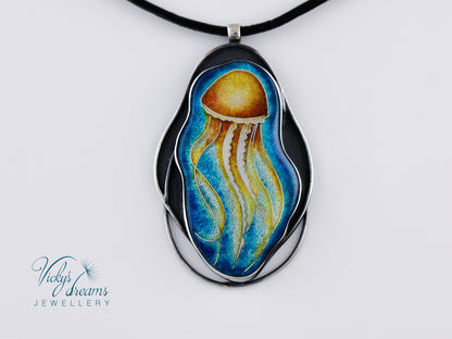 Jellyfish - Cloisonné enamelm silver necklace