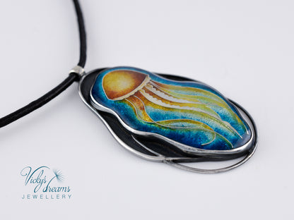 Jellyfish - Cloisonné enamelm silver necklace