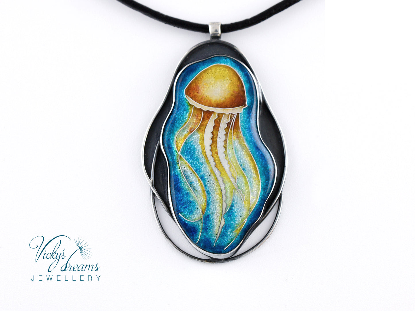 Jellyfish - Cloisonné enamelm silver necklace