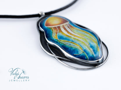 Jellyfish - Cloisonné enamelm silver necklace