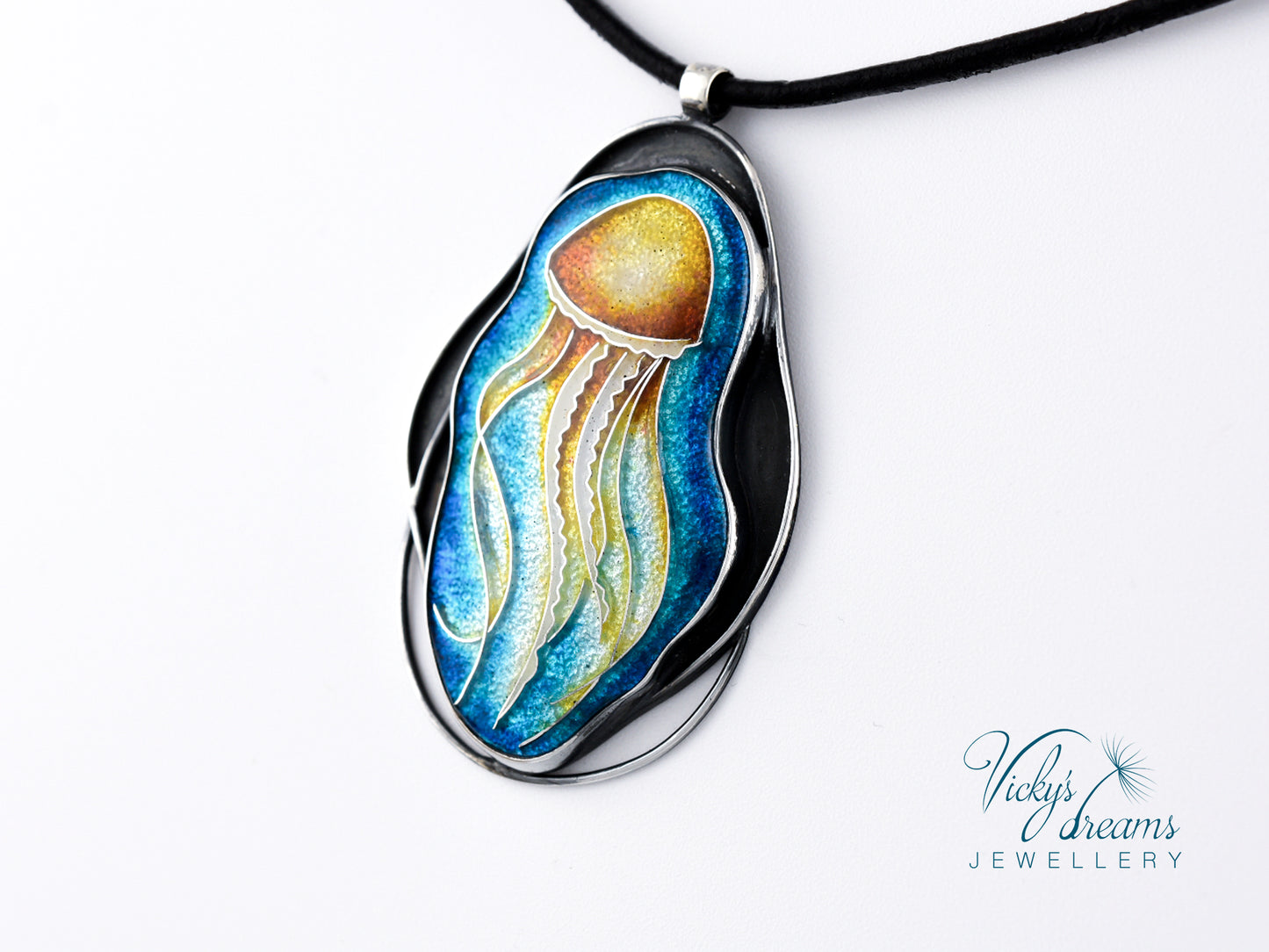 Jellyfish - Cloisonné enamelm silver necklace