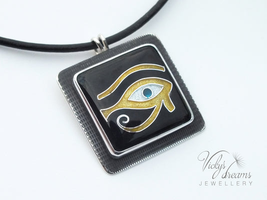 Horus eye - Cloisonné enamel, silver necklace