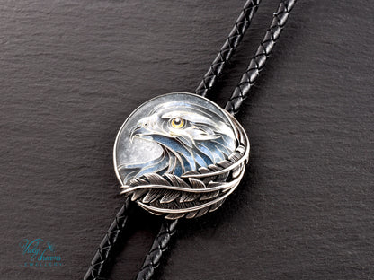 Eagle Spirit Bolo Tie – Cloisonné Enamel in Sterling Silver Feathers