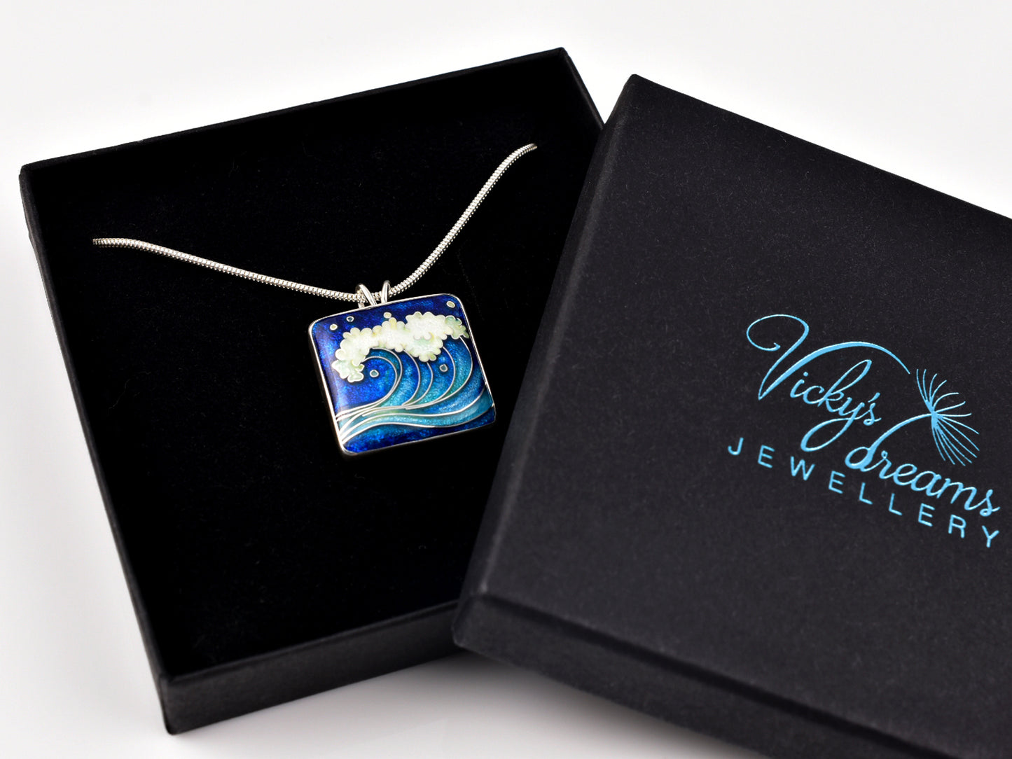 Voice of the Sea – Handcrafted Cloisonné Enamel Wave Pendant in Sterling Silver