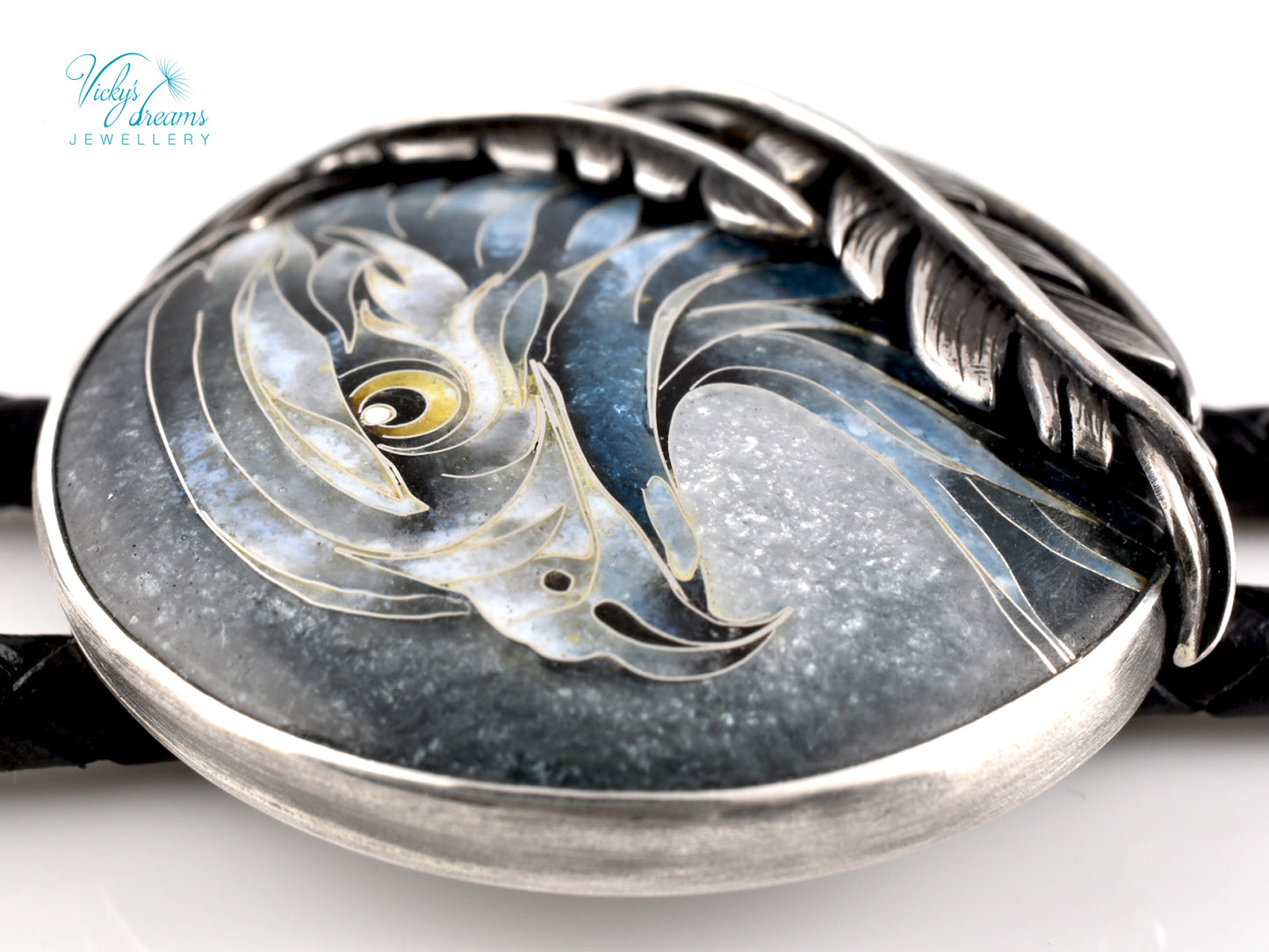 Eagle Spirit Bolo Tie – Cloisonné Enamel in Sterling Silver Feathers