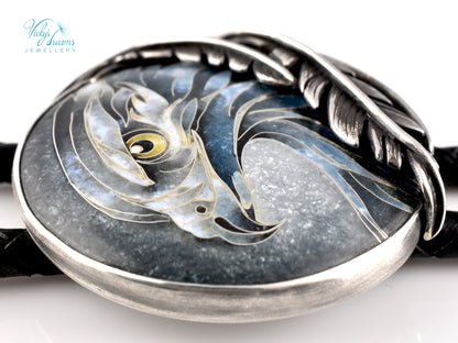 Eagle Spirit Bolo Tie – Cloisonné Enamel in Sterling Silver Feathers