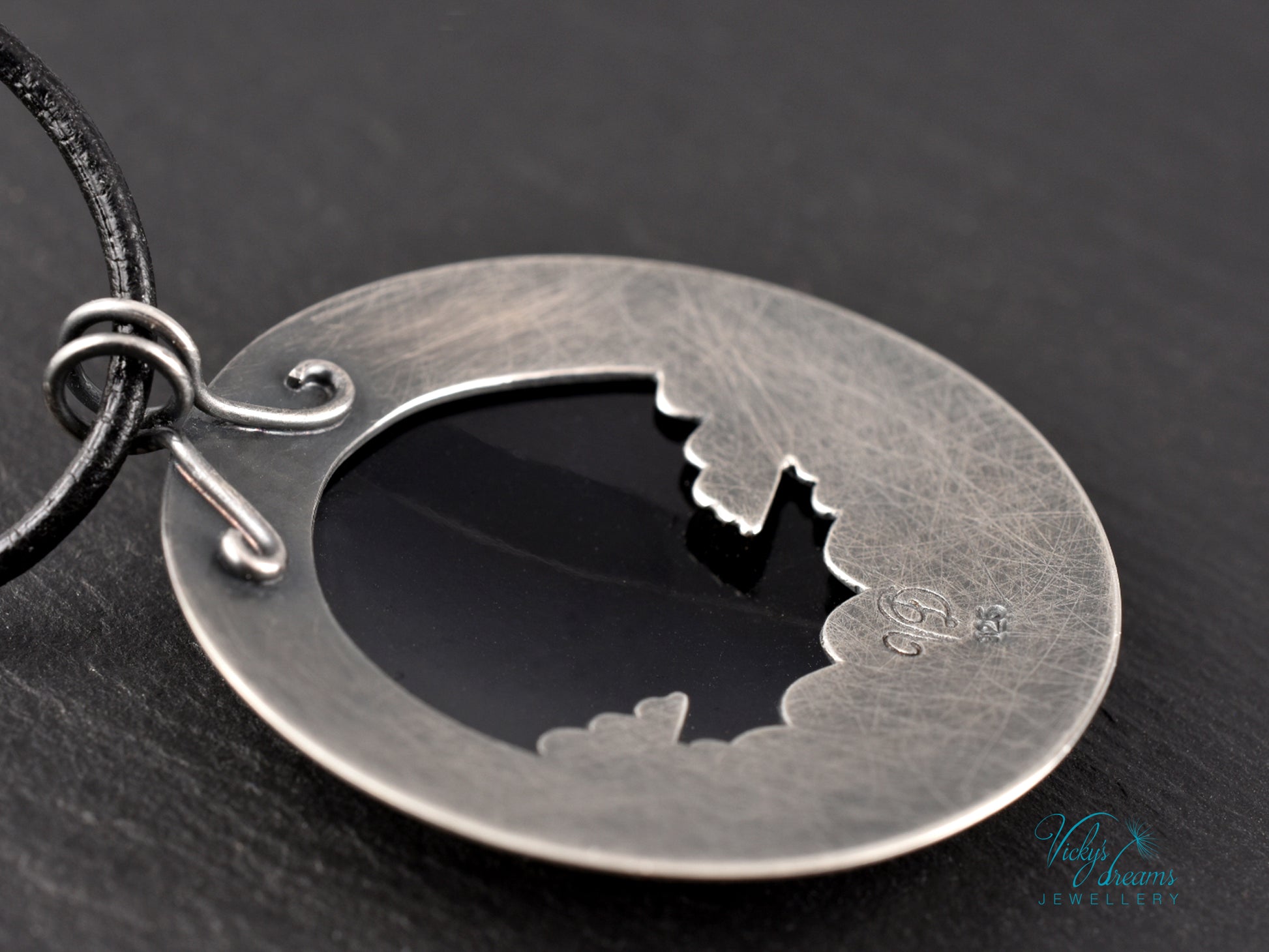 Moon and Stars Cloisonné Enamel Pendant - Handmade Sterling Silver Jewelry