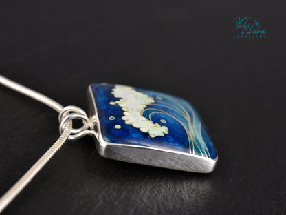 Voice of the Sea – Handcrafted Cloisonné Enamel Wave Pendant in Sterling Silver