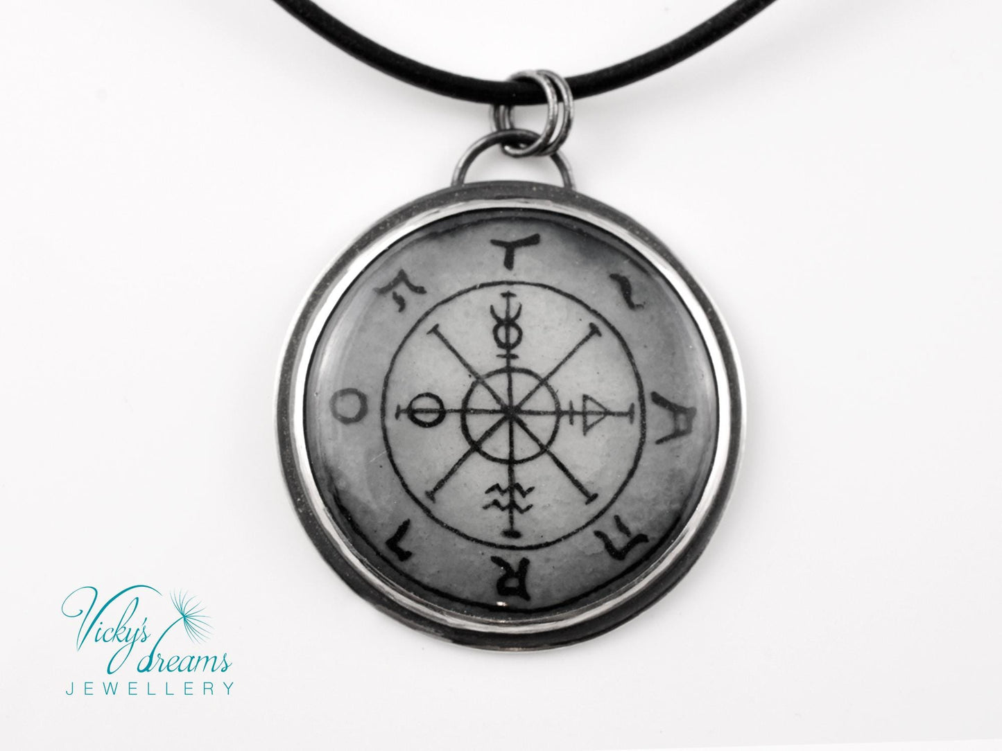 Hand-Painted Tarot Wheel Pendant – Sterling Silver Necklace with Mystical Symbolism

