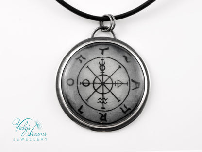 Hand-Painted Tarot Wheel Pendant – Sterling Silver Necklace with Mystical Symbolism

