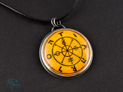 Hand-Painted Tarot Wheel Pendant – Sterling Silver Necklace with Mystical Symbolism

