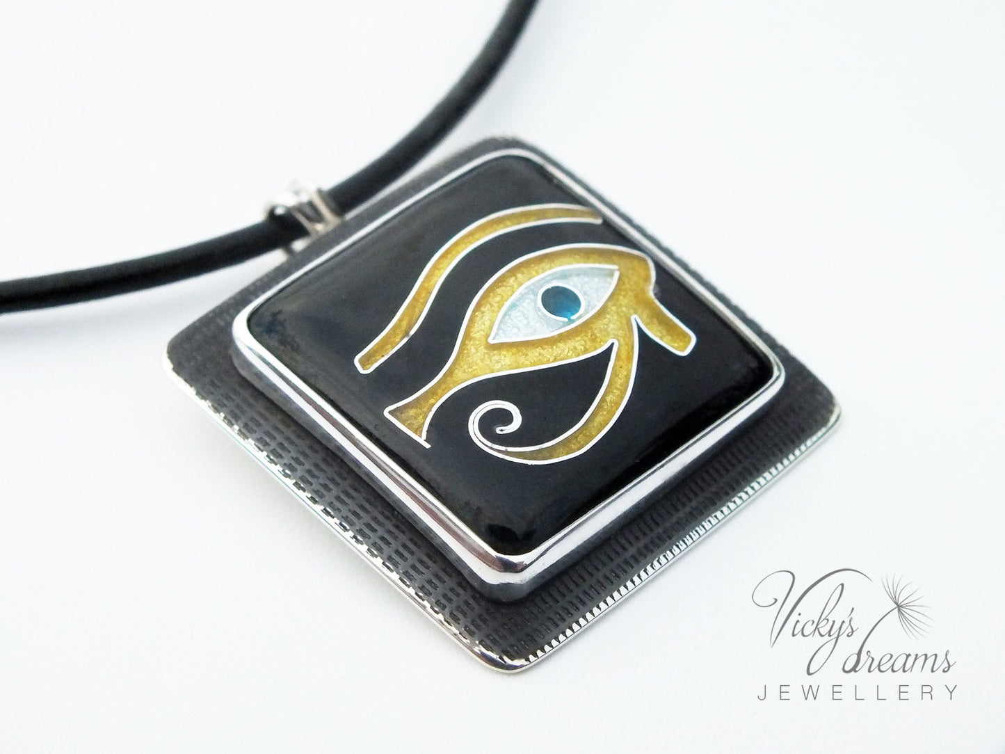 Unique Egyptian Cloisonne Enamel Sterling Silver Pendant Necklace