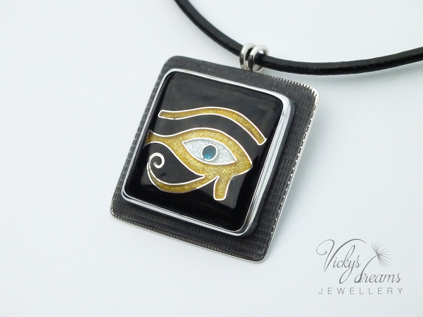 Unique Egyptian Cloisonne Enamel Sterling Silver Pendant Necklace
