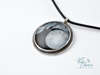 Elegant Black Cloisonne Enamel Tree Necklace Pendant